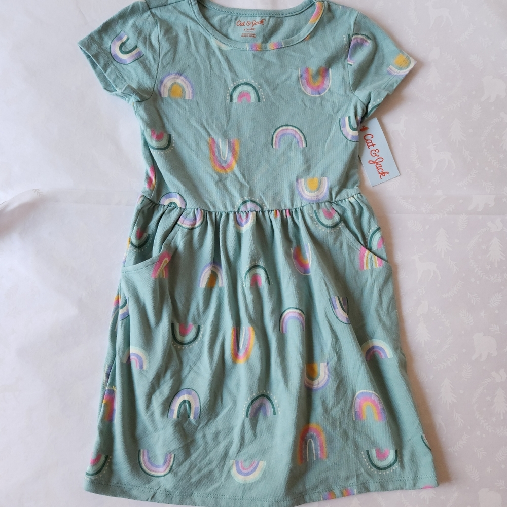💕NWT Cat & Jack rainbow 🌈 Girls knit dress green